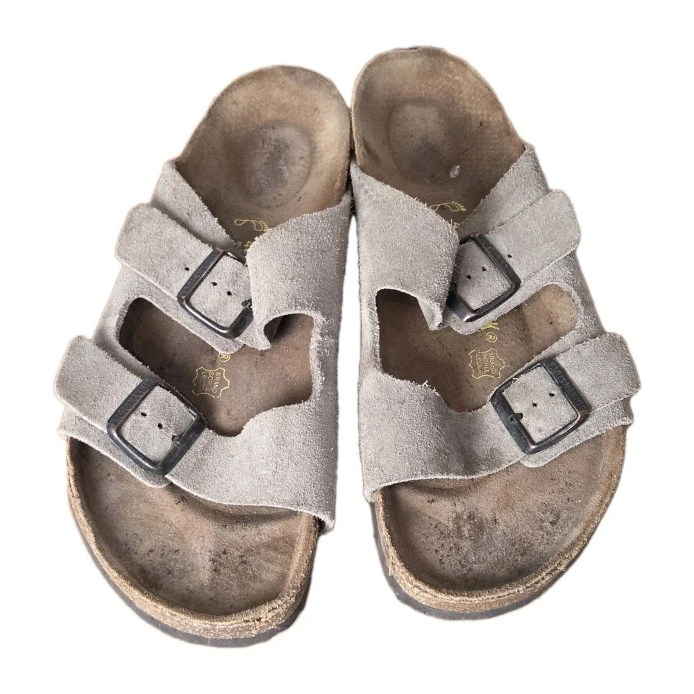 Birkenstock Arizona Sandals Mens Size 11 Taupe Suede Leather Made in Germany 44